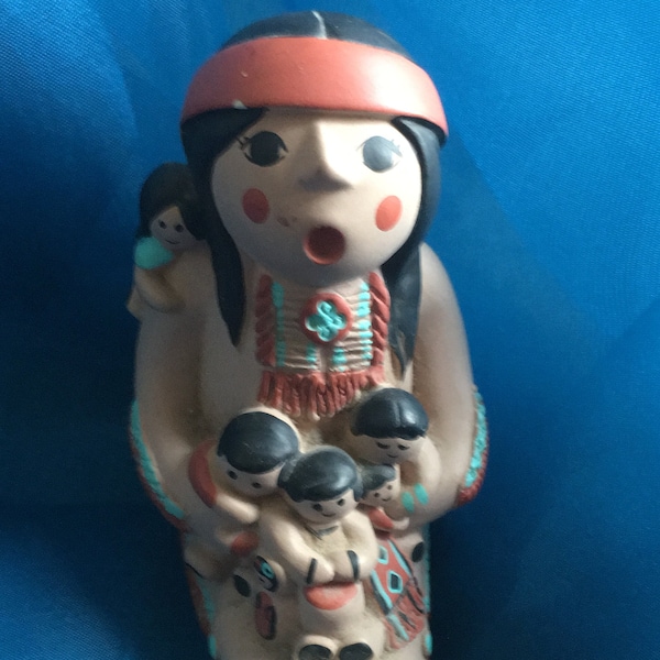 Pueblo Storyteller 4 kinderen Vintage ondertekend begin 1993 Cleo Teissedre StoryTeller Doll