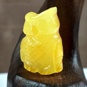 Baltic Amber Statuette Vintage Sculpture Wooden OWL Figure Gift Decoration, Hand-carved Lime Wood, Lithuania