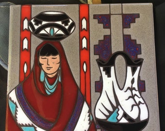 Vintage Teissedre Ceramic Tile Trivet: Southwestern Indian Woman, 1980s