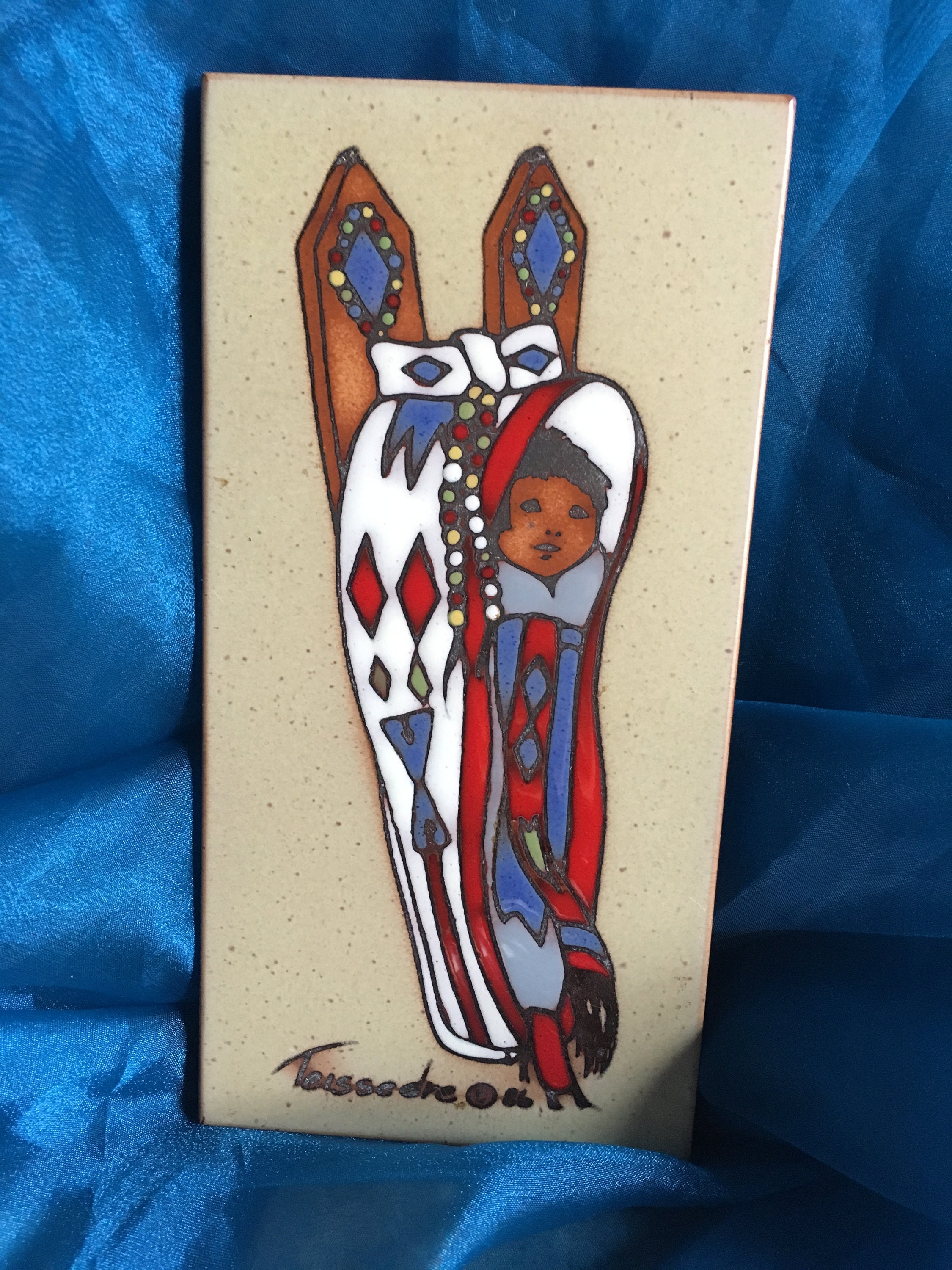 Tile 4x8 Vintage Ceramic Papoose Southwest Folklore Cleo Teissedre 1986