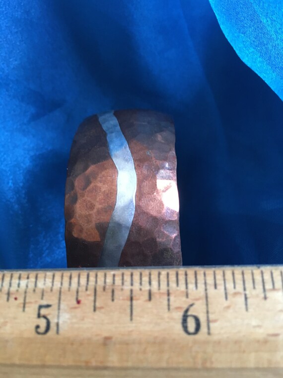 Vintage Hammered Copper Cuff Bracelet: Sterling S… - image 4