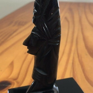 Mayan Aztec Obsidian Black Stone Hand Carved  Figurine 4.5”
