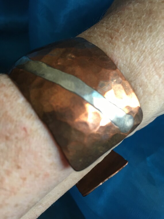 Vintage Hammered Copper Cuff Bracelet: Sterling S… - image 3