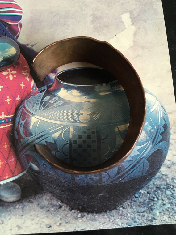 Vintage Hammered Copper Cuff Bracelet: Sterling S… - image 6