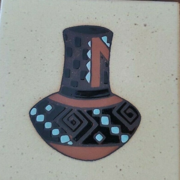 Clay Trivet Tile 4"x4" Pueblo Olla Pot Vintage 1980's Teissedre Designs MAGICAL!