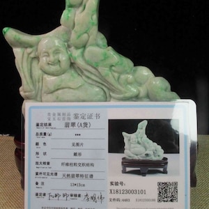 Jadeite Jade Maitreya Buddha Fei Cui Green Streaks Lavender Solid Gemstone Statue Sculpture Keepsake #101 Nice Size 2474.5 Ct