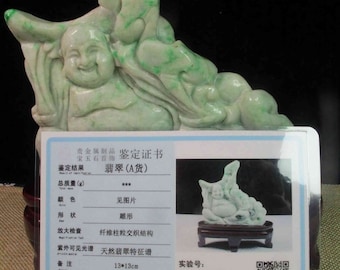 Jadeíta Jade Maitreya Buda Fei Cui Rayas Verdes Lavanda Sólida Estatua Escultura Recuerdo #101 Bonito Tamaño 2474.5 Ct