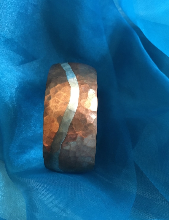 Cuff Solid Hammered Copper with Sterling Silver Li