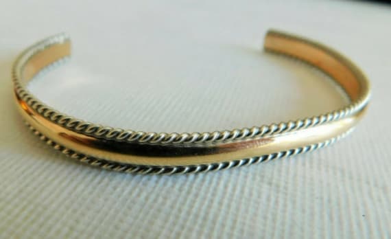 Cuff 12K Gold F. Signed Authentic Sterling Silver… - image 1
