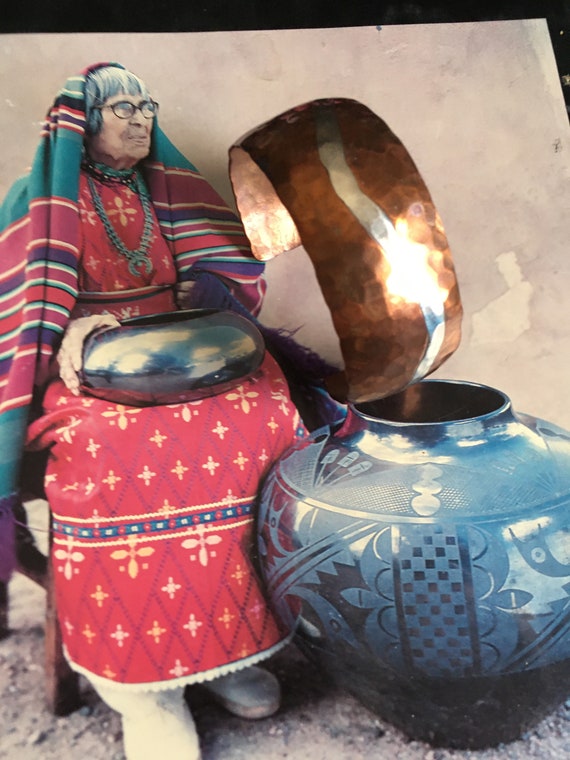 Vintage Hammered Copper Cuff Bracelet: Sterling S… - image 2