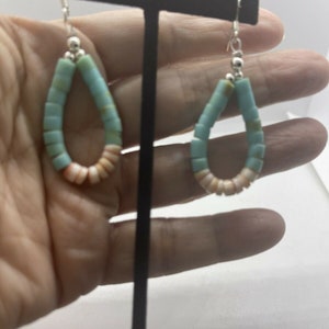 Heishi Turquoise Earrings Sterling Silver French Wire Dangle Southwest 2&quot; Teardrop