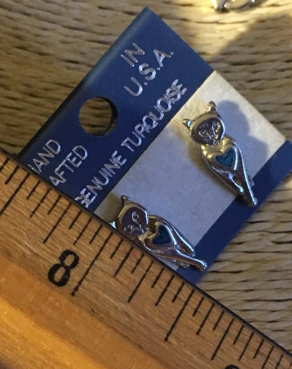 Kitty Cat Silver Heartline Earrings New Old Stock… - image 10