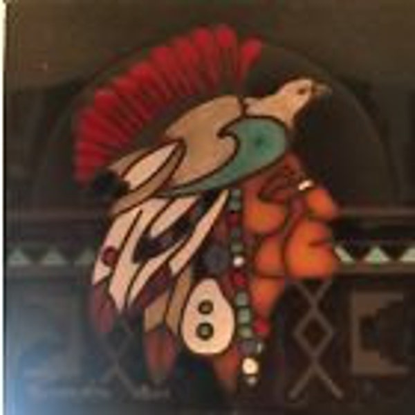 Pueblo Chief met duif hoofdtooi Clay Trivet Tile 6"x6" Vintage ondertekend Teissedre MAGISCH! #Vader