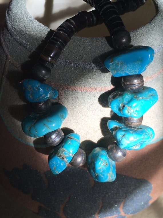 Vintage Sterling Silver Bench Beads and Turquoise… - image 2