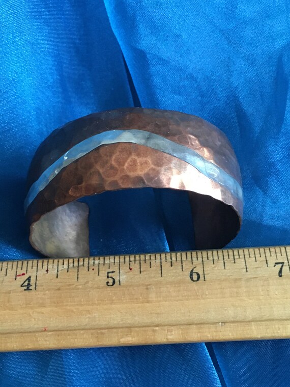 Vintage Hammered Copper Cuff Bracelet: Sterling S… - image 8