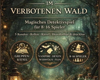 Escape Game Kindergeburtstag 8–16 Spieler – Die Nacht im verbotenen Wald – Magisches Detektivspiel mit Rollen & Rätseln – PDF Download