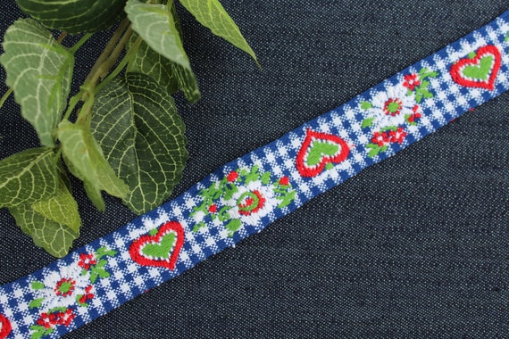 1 Blue/Red/White/Green Thick Plaid Embroidered Heart and | Etsy