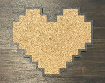 Large Pixel Heart Shaped Pin Board | Cork Board (17.5" x 14.875")