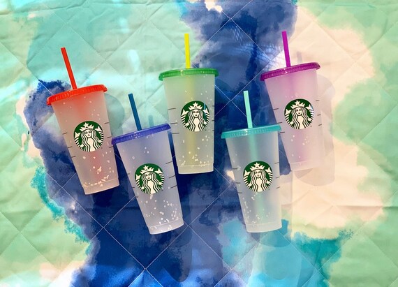 Starbucks Cup Color Changing Confetti Reusable Cold Cup With Straw 24 oz 