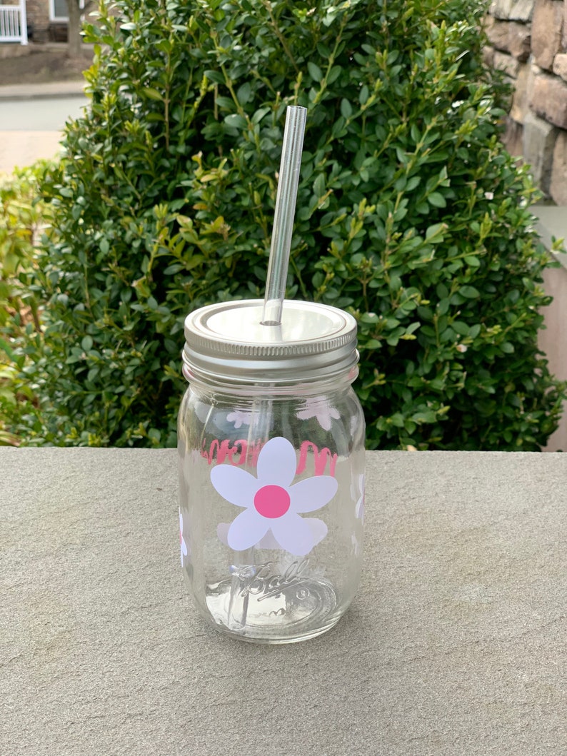 Personalized Daisy Mason Jar Tumbler With Straw Custom Mason Etsy