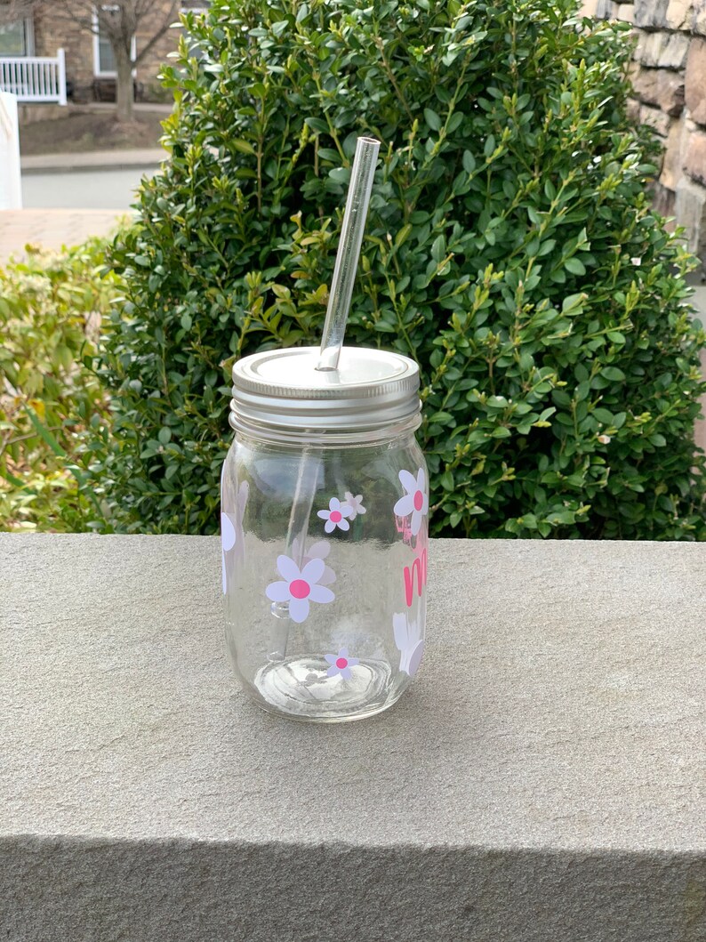 Personalized Daisy Mason Jar Tumbler With Straw Custom Mason - Etsy