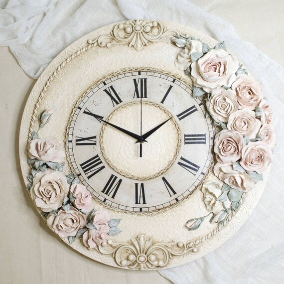 Modern Wall Clock Shabby Chic Art 3d Flower - Shabby Chic Wall Clocks Modern Wall Clock Shabby Chic Art 3d Flower - Shabby Chic Wall Clocks