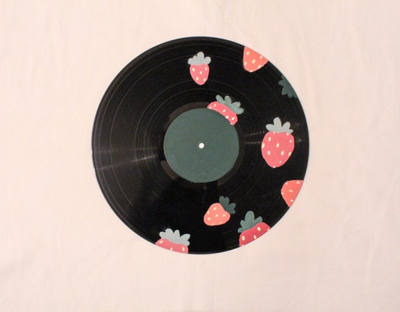 Painted Vinyl Record Strawberries Etsy Polska