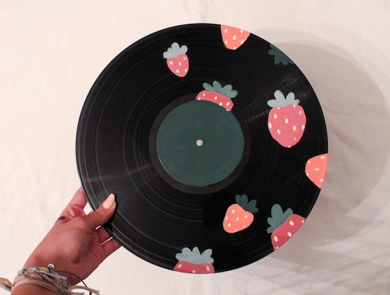 Painted Vinyl Record Strawberries Etsy Polska