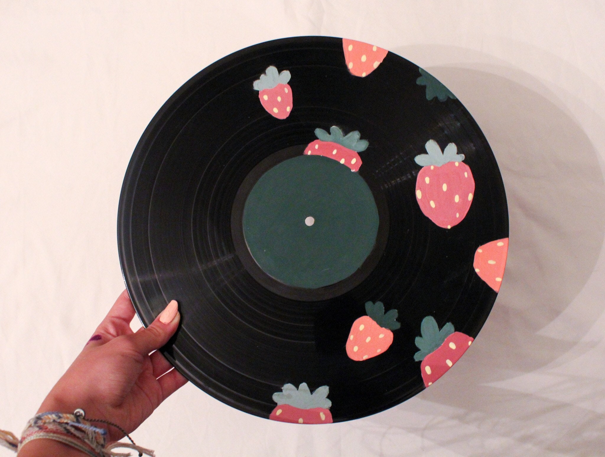 Painted Vinyl Record Strawberries Etsy