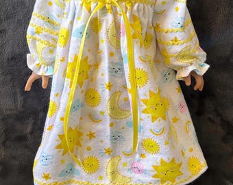 Handmade Original Design Nightgown for 18inch Doll - Moon and Sun Flannel