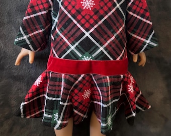Handmade Original Design Red Diagonal Plaid Knit Dress for 18inch Doll