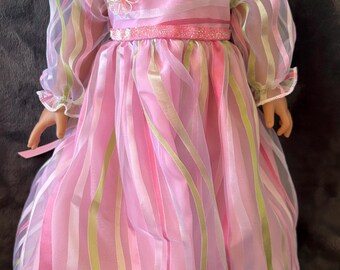 Handmade Original Design Outfit for 18inch Doll - Pink Ribbon Print Chiffon Dress