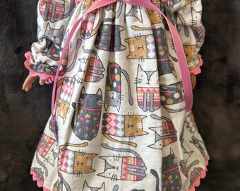 Handmade Original Design Gray and Pink Kitty Flannel Nightgown for 18inch Doll