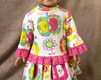 Handmade Original Design Fruit print on white knit dress with hot pink lace for 18inch Doll