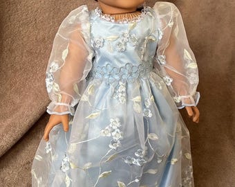 Handmade Original Design Blue & white layered lace with train, blue lining, beads for 18inch Doll