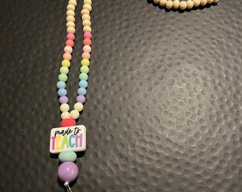 Made to Teach Wooden Beaded Lanyards,Wood Beaded Lanyards, Teacher Colorful Lanyards, Beaded Lanyard for Keys or ID badge