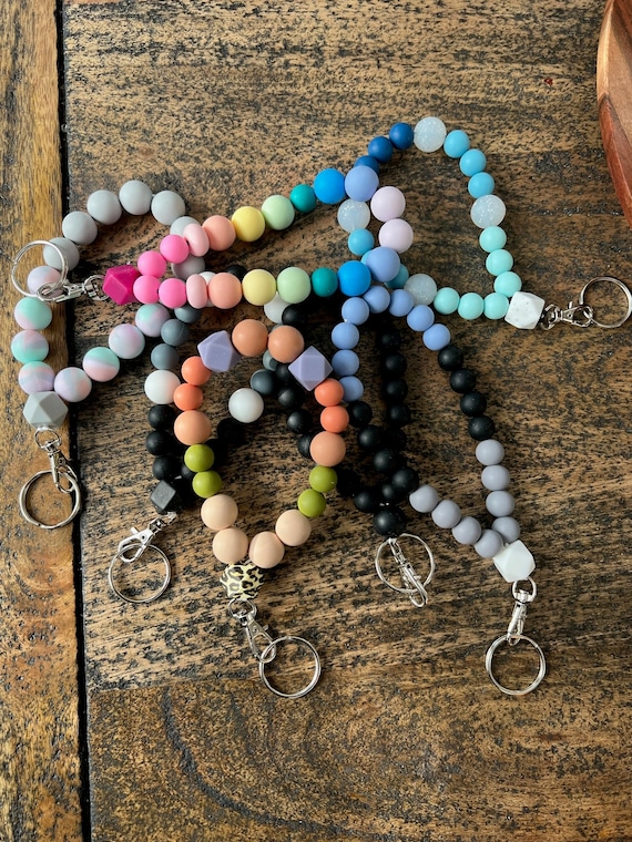 Silcone Teardrop Wristlet, Silcone Bead Wristlet, Silicone Bead Keychain, Teacher Wristlet, Wristlet Keychain