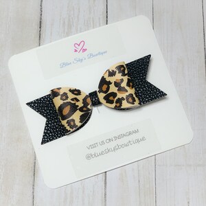 Leopard Print Faux Leather Bow, Faux Leather Bow, Animal Print Faux Leather Bow