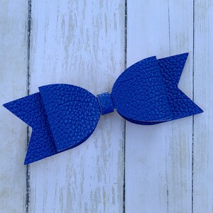 Blue Faux Leather Bow, Blue Leather Bow, Leather Bow, Faux Leather Bow