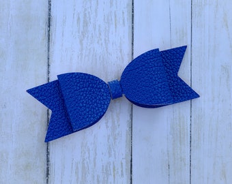Blue Faux Leather Bow, Blue Leather Bow, Leather Bow, Faux Leather Bow