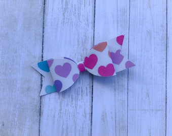 Faux Leather Hair Bow, Multi Colored Bow, Heart Hair Bow, Valentine's Day Bow, Faux Leather Bow, Hair Bow
