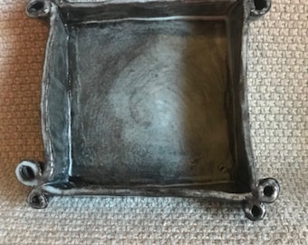 Rustic Handmade Small Pottery Square (Not Quite!) Serving / Candy Dish