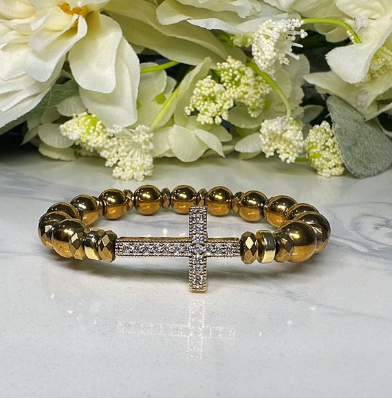 Gold Hematite Cross Salvation Bracelet