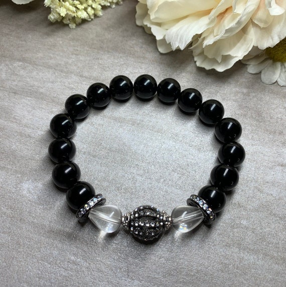 Clear Quartz and Black Jasper Bracelet