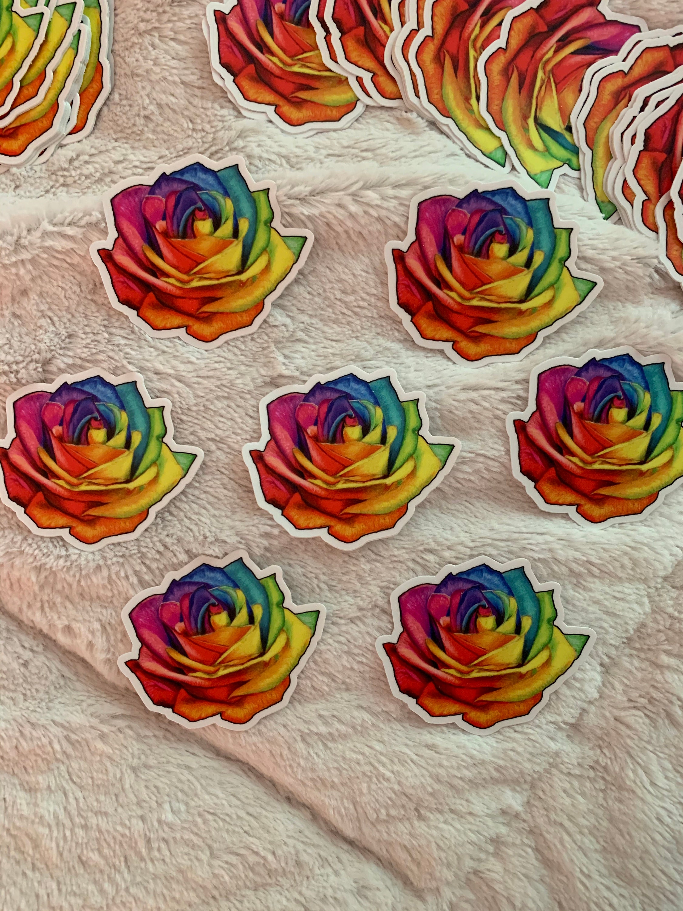 Rose Sticker, 3 Inch Vinyl Sticker, Rainbow Rose, Floral Sticker ...