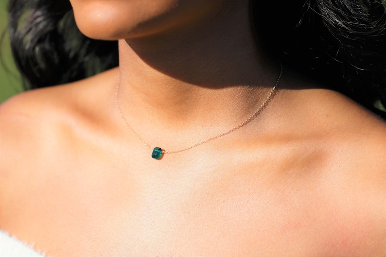 Green emerald cut Swarovski necklace 14k gold dipped chain, Emerald necklace, wedding present, gift for her, bridesmaid, bridal, mothers day 