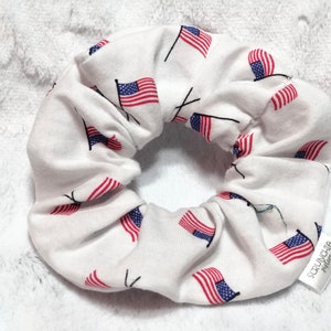 Mini Flags Stretch Cotton Scrunchie | 4th of July scrunchie | American flag Scrunchie | Patriotic scrunchie | Gifts for girls