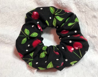 Black Cherry Blossom Cotton Scrunchie | Scrunchies | Cherries | Gifts for Girls