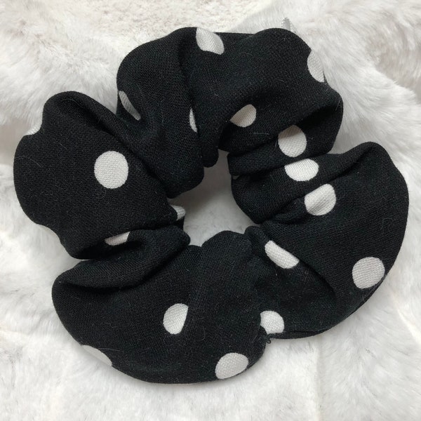 Black Polka Dot Scrunchie | Stretch cotton | Black and White Dots | Hair accessories | Gifts for Girls