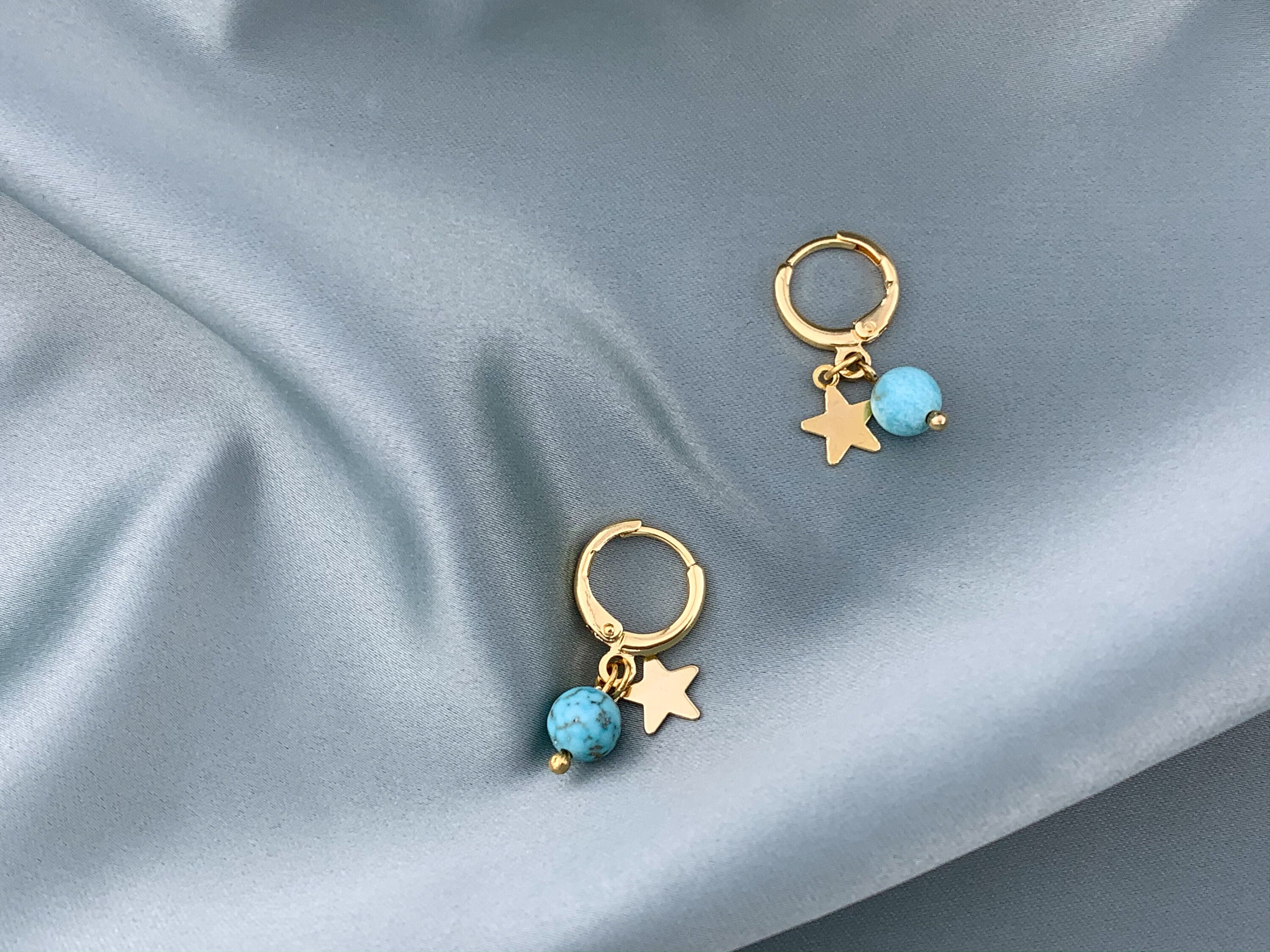 Gold Star French Clip Earrings Turquoise Earrings Etsy UK